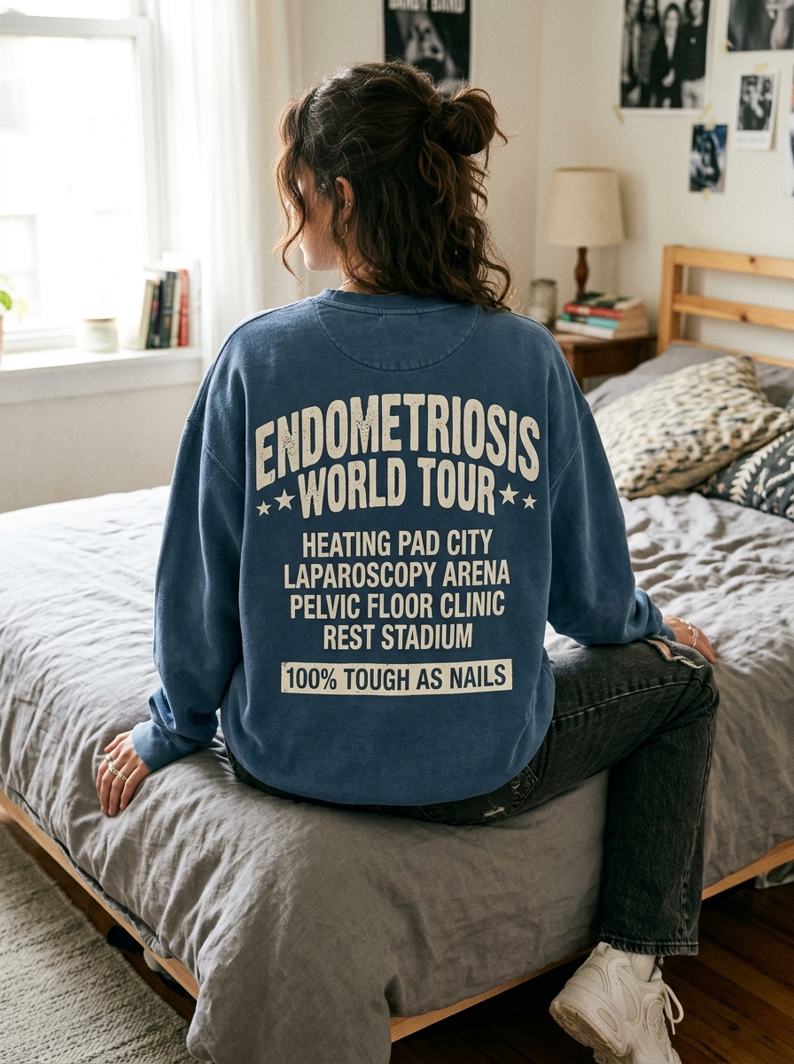 Sudadera 'Endometriosis World Tour' – Gira de Cirugías & Rock Band (Denim Vintage)